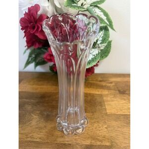 Vintage Clear Pressed Glass Vase – Scalloped Rim & Teardrop Base MCM Decor Retro